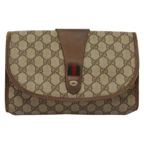 GUCCI GG Supreme Web Sherry Line Clutch Bag PVC Beige Gold 89 01 030 Auth BA4284 - Picture 2 of 16